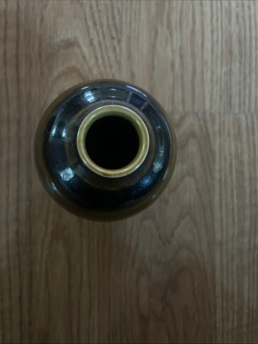 Dark Brown Glazed Ceramic Vase with Tan Rim - Picture 4 of 8